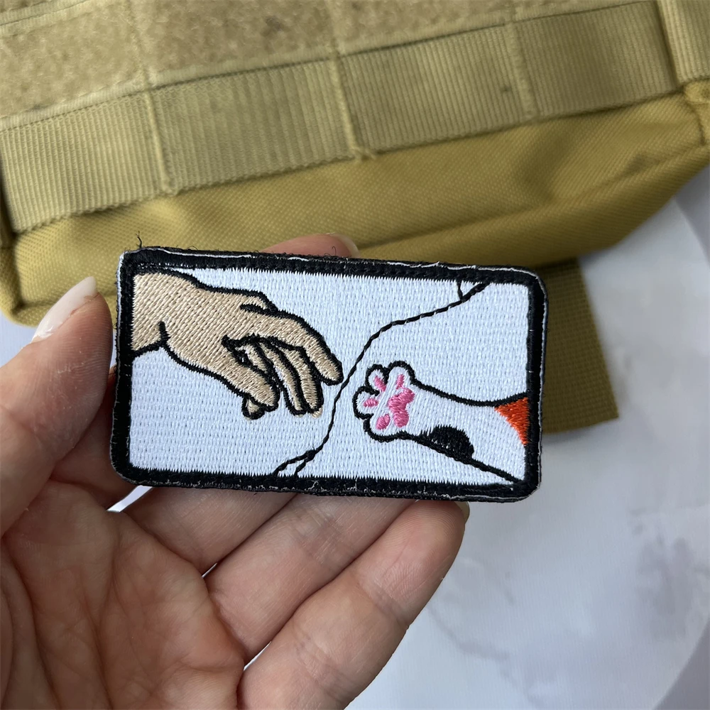 What Bad Thoughts Can Cats Have? Touch Cat Claw Embroidered Patches Tactical Morale Badge Backpack Hook and Loop Sticker