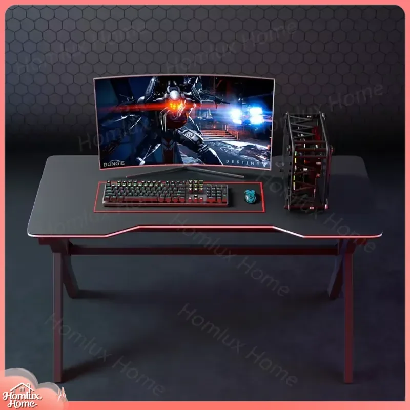 K Shaped Adjustable Gaming Desk with LED RGB Lights Modern Wood and Metal Computer Desk for Home Office PC Gaming Setup