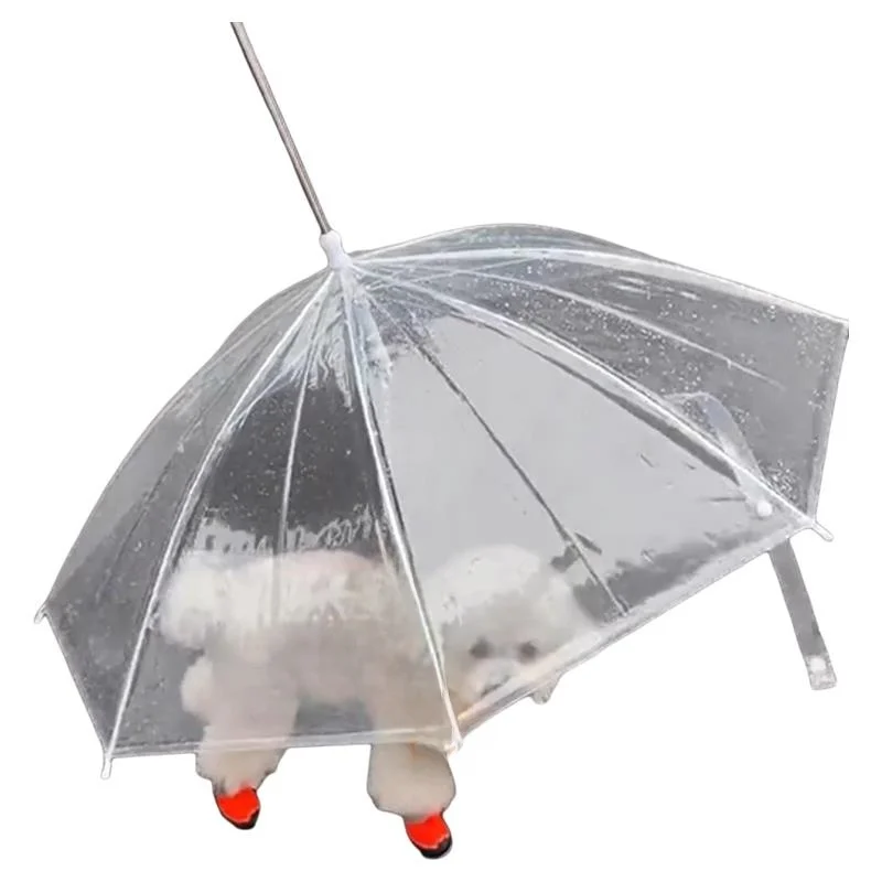 Transparent Dog Umbrella Teddy Dog Leash Reinforced Large Size Pet Supplies Dog Walking Umbrella Home Daily Use Rain Tools