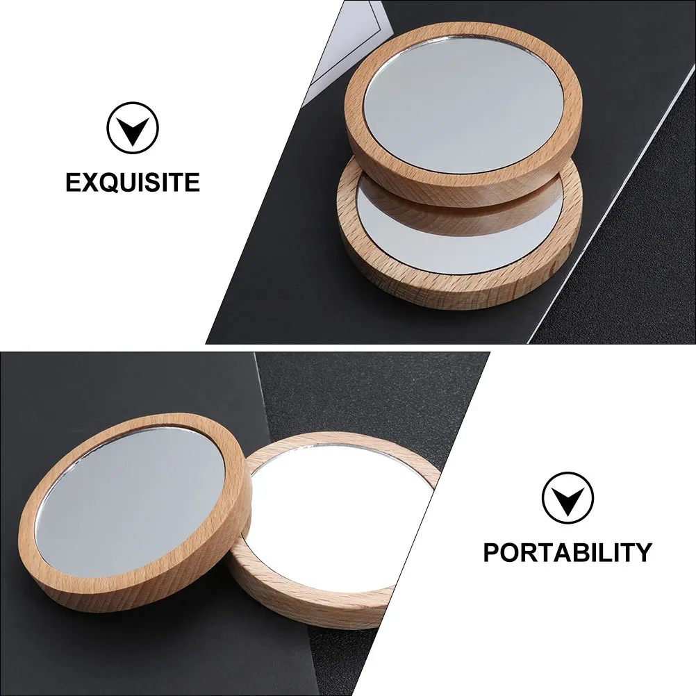 กระจกแต่งหน้า 3 ชิ้นกรอบไม้ขนาดเล็กกระจกมือถือแบบพกพาขนาดพกพาสำหรับผู้หญิงสุภาพสตรี