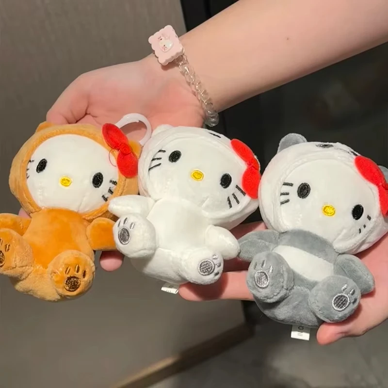 Sanrio Hello Kitty Panda Dress Up Plush Dolls Keychain Creative Transformation Backpack Pendant Desktop Room Decoration Kid Gift