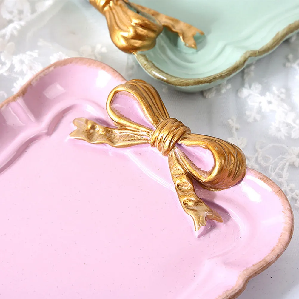 Bowknot Resin Jewelry Tray Dessert Plate Hand-Painted Romantic Macaron Tone Eco-Friendly Solid Craft for Cakes Biscuits Perfume