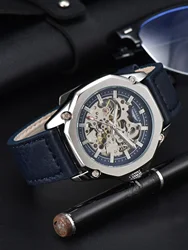 LONGLUX automatic watch sport style wholesale mechanical wristwatches fashion hollow leather mens watch men gift