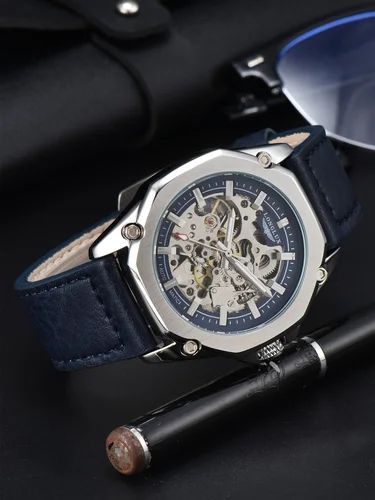 Reloj Automático LONGLUX estilo deportivo, venta al por mayor, relojes de pulsera mecánicos, reloj de cuero hueco a la moda para hombre, regalo para hombre