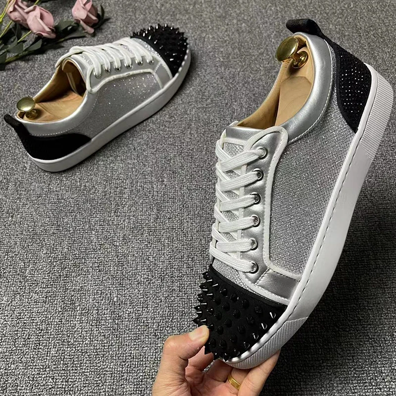 

mens casual stage nightclub rivets shoes lace-up flats studded shoe rhinestone spikes sneakers brand designer stylish footwear