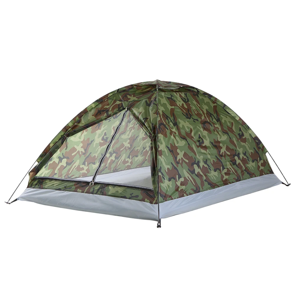 Camping Tent for 2 Person Single Layer Outdoor Portable Camouflage with 4 Metal Tent Pegs