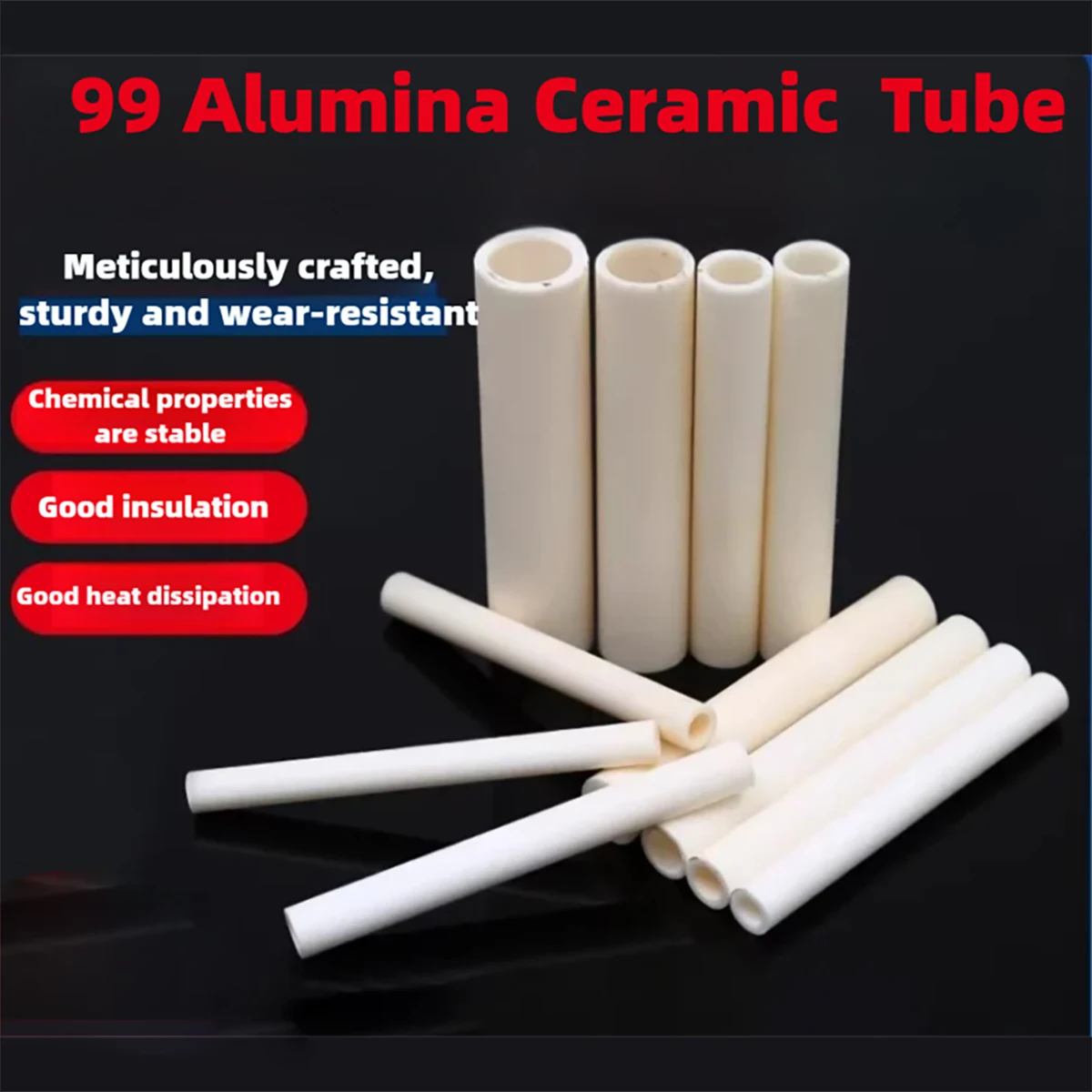 99 Alumina Ceramic Tube High Temperature Resistant Corundum Al2O3 Insulating Pipe for Thermocouple Protection Furnace
