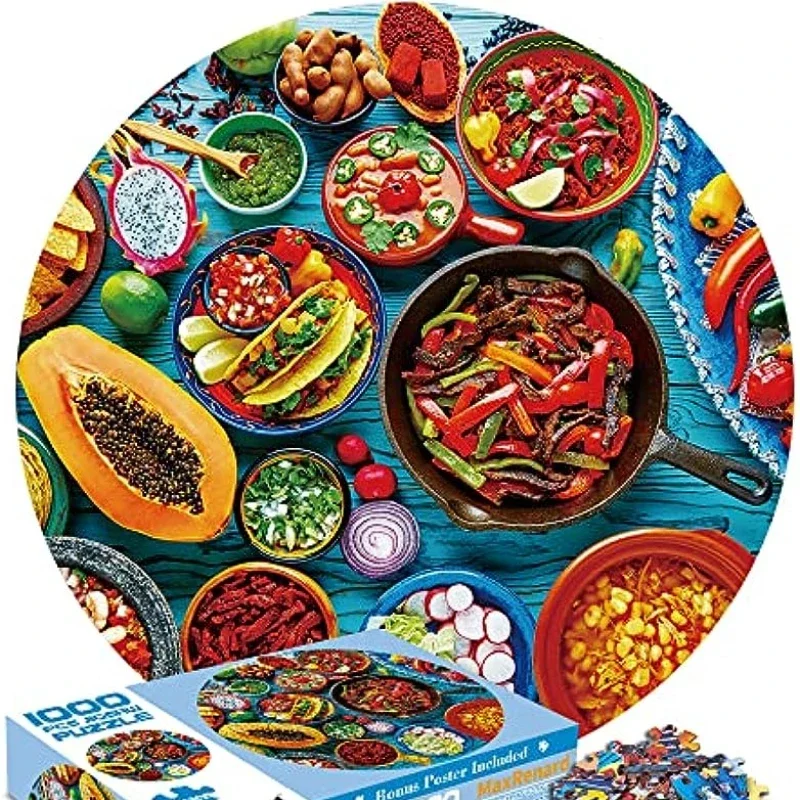 Maxrenard Delicatesse Puzzel 1000 Stuks Voor Volwassenen Kleurrijke Ronde Puzzel Familie Spel Educatief Speelgoed Kerstcadeau