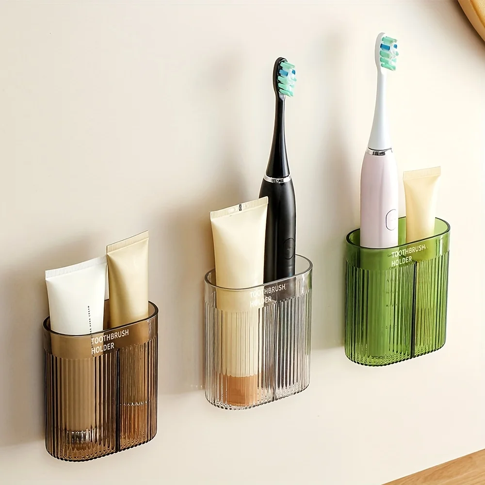 【セール中】1pc プラスチック壁掛け歯ブラシホルダー、多機能カウンタートップオーガナイザー、バスルームアクセサリー