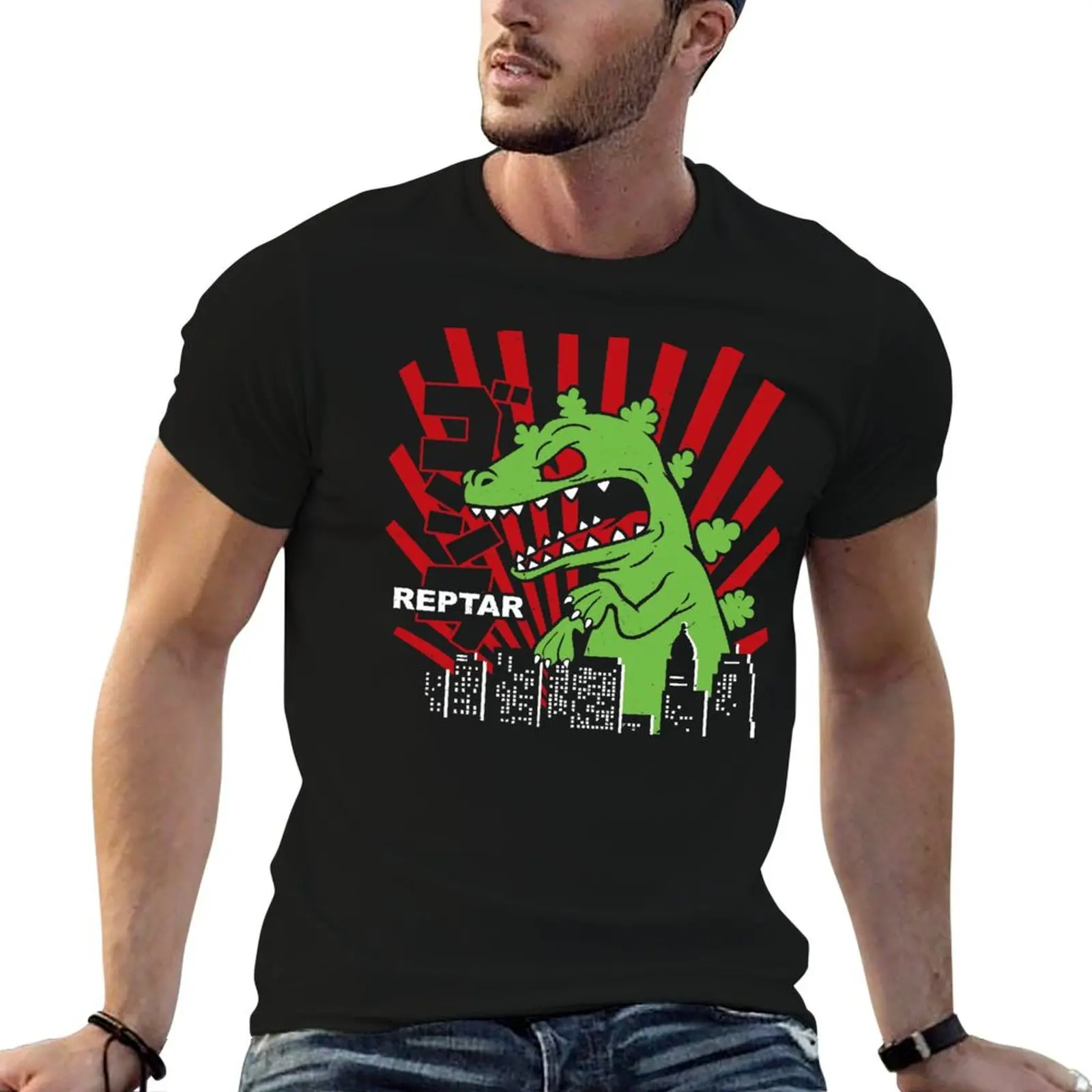 Green Reptar Rugrats T-Shirt Daily Work Short Sleeve Top