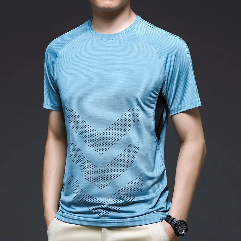 Men Outdoor Sport Short Sleeve T-Shirt Streetwear Male Clothes Gym Jersey Summer Quick-drying Pullover Basic Fashion Fitness Top