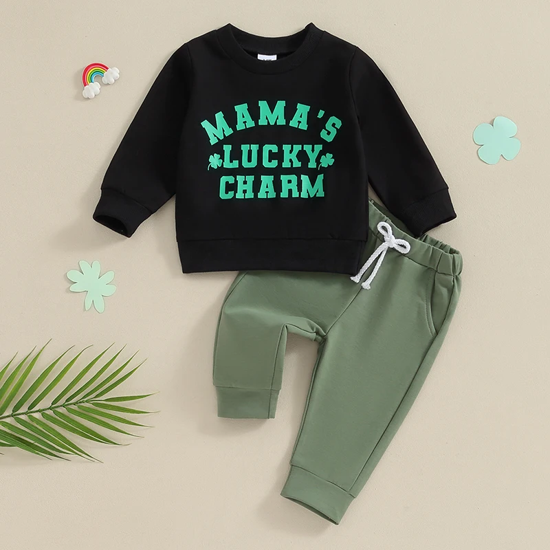 

2023-11-13 Lioraitiin 0-3Y Toddler Boys Ireland Festival Outfits Letter Print Long Sleeve Sweatshirts and Long Pants Clothes Set