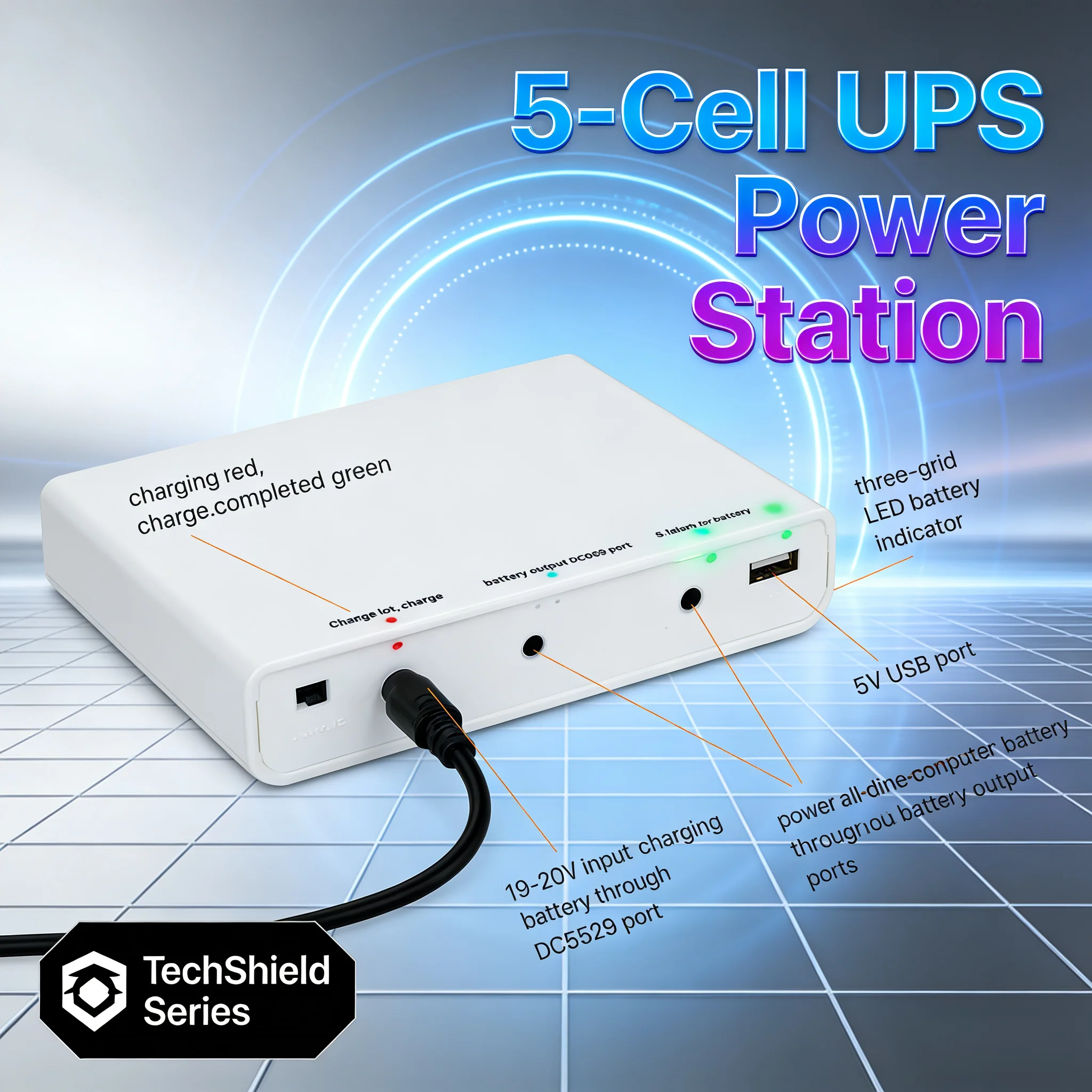19V 150W Max Load AIO PC UPS Box, 5×18650 Slot Design, Winter Stable Backup (No Batteries Included)
