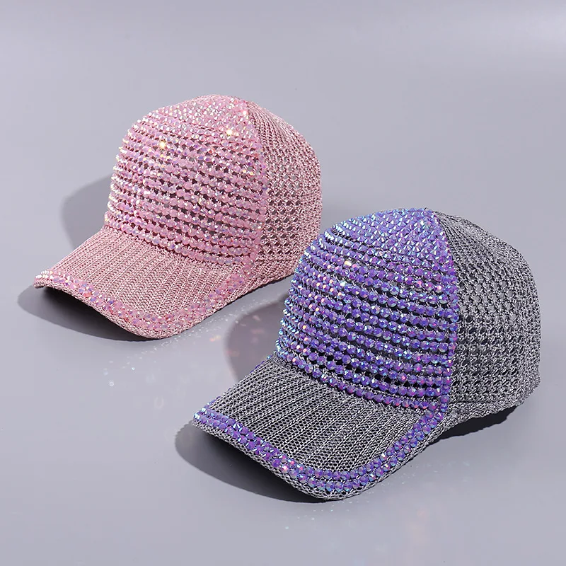 New Women Men Studded Rhinestone Baseball Cap Adjustable Snapback Hats Shiny Bling Sequined Casual Sports Cap Breathable Sun Hat