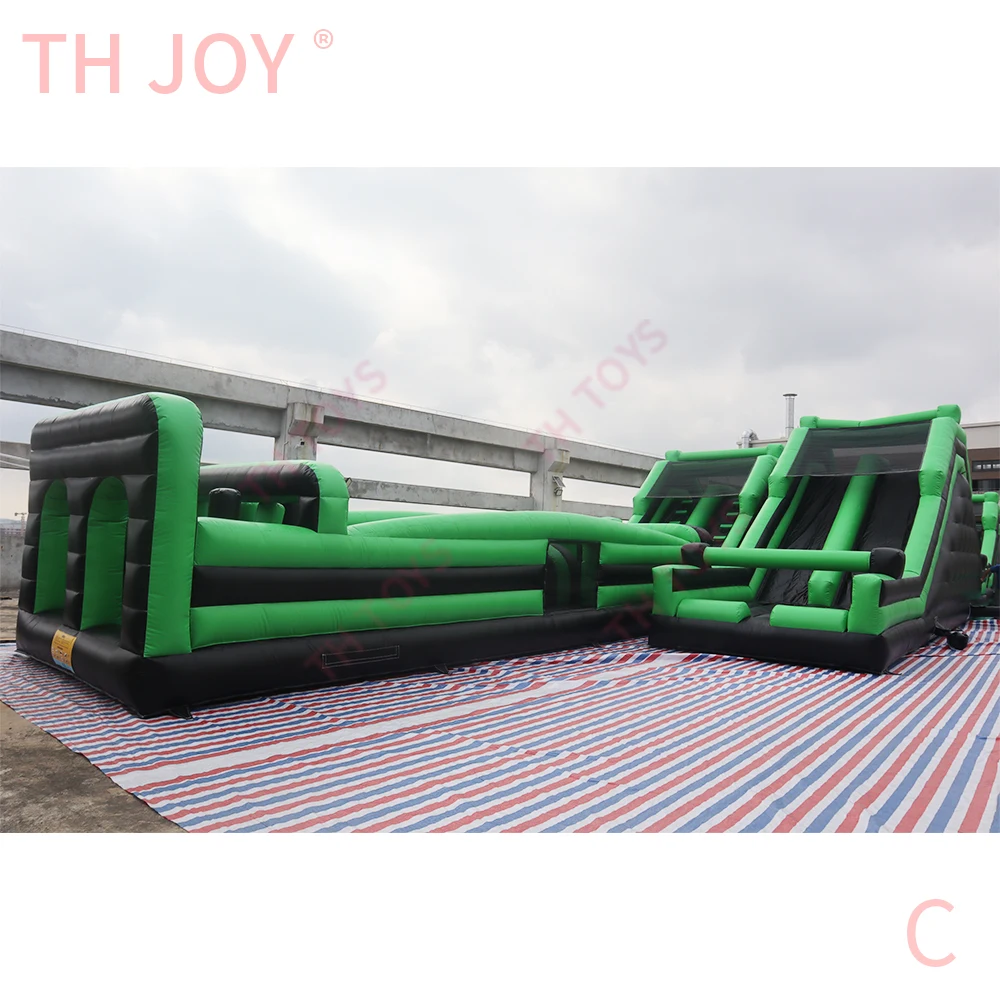 Pista de obstáculos inflable gigante de juego de desafío de 35x8m, toboganes inflables comerciales para pista de obstáculos al aire libre a la venta