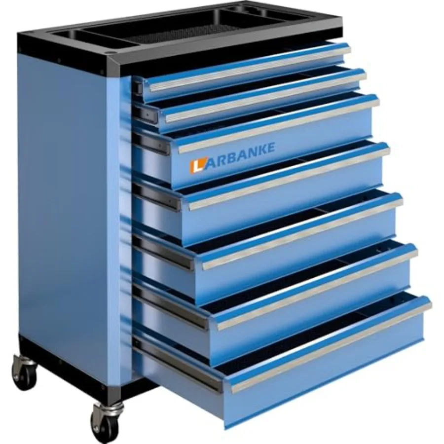 

Ящик для инструментов с 7 ящиками, ключами и поворотными роликами черного цвета, ящиками разных размеров и многофункциональной столешницей Specia