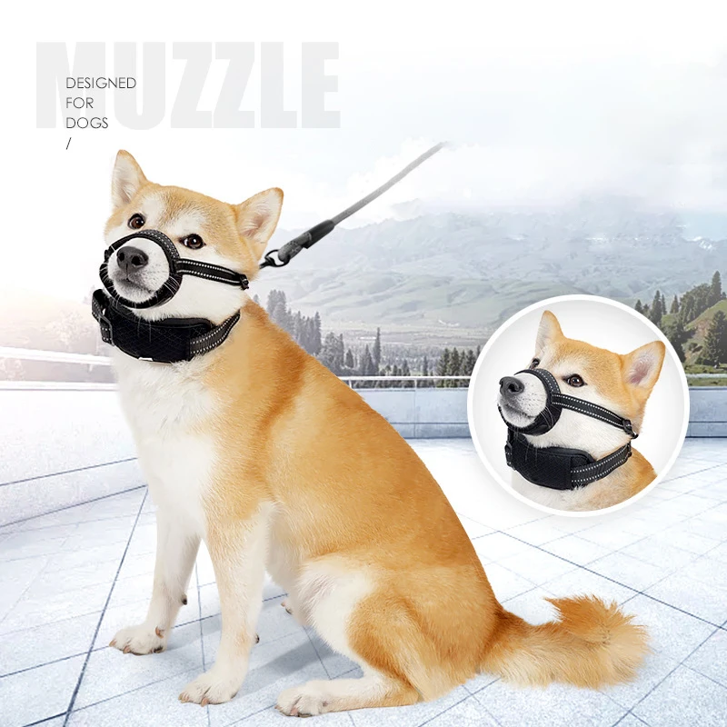 

2-in-1 Adjustable Towable Semi-Closed Dog Muzzle Not Stuffy Anti-Bite Reflective Quick Release Dog Collar Accesorios Para Perros