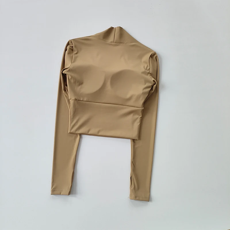 Fitness-Brustpolster-Sporttop für Damen, Langarm-Shirts, Pra Speed Up, kurze elegante Tanz- und Yoga-Kleidung, kleiner Taillenbund, Fitnessstudio – Detail 7