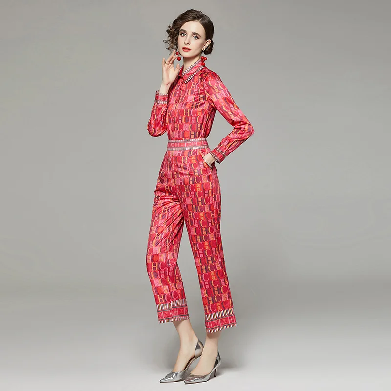 2025 New European and American Fashion Versatile Letter Printed Slimming and Slimming Pants Two Piece Set of Shirt and Pants Set