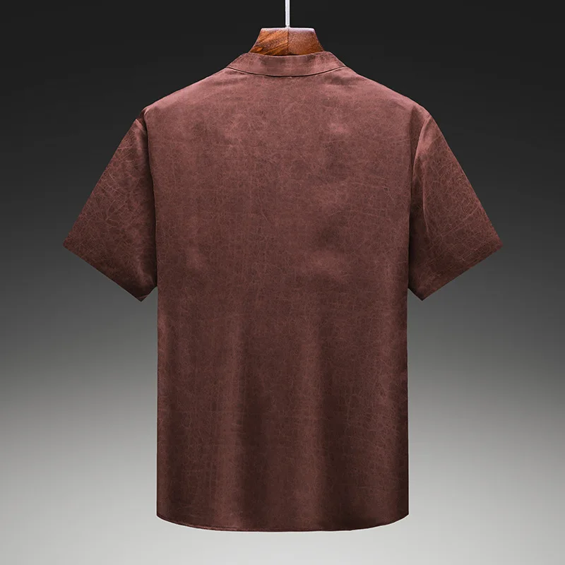 

High Quality Real Silk High-End Crack Short-Sleeved Suit for Middle-Aged Men Summer New Chinese Style Shirt