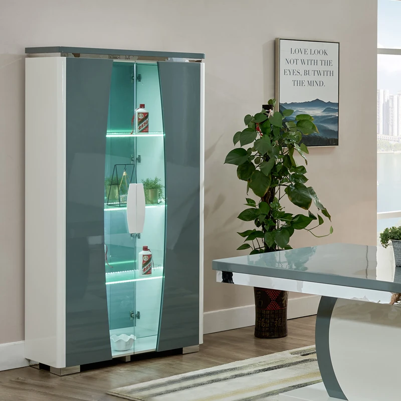 &Guangdong Wholesale Wooden Dining Bar Wine Cabinet Home Furniture Living Room Luxury Storage Glass Display Cabinet