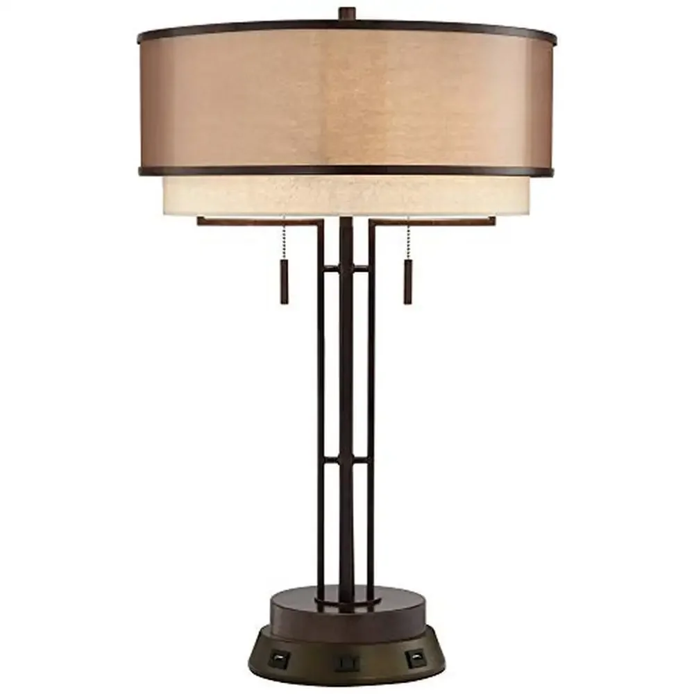 Rustic Industrial Table Lamp with USB Charging Station 26