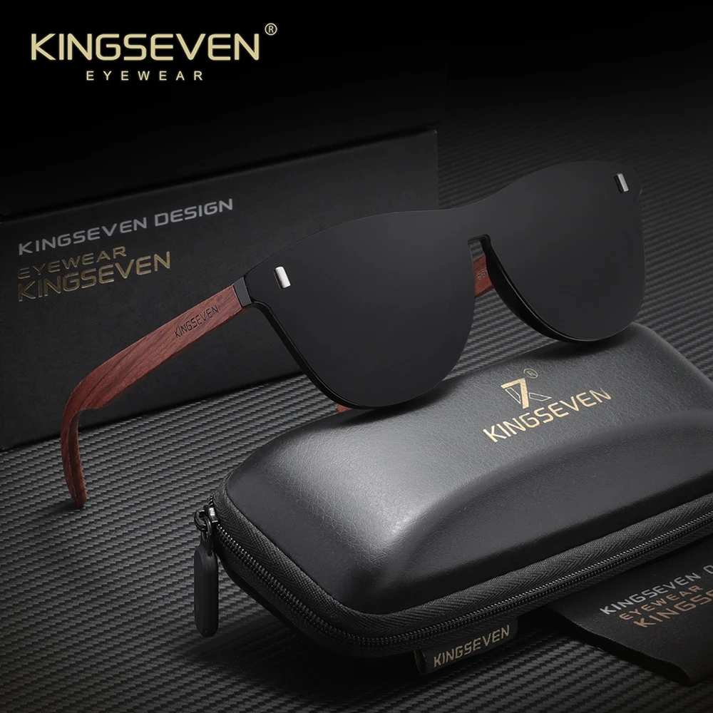 

KINGSEVEN Trendy Polarized UV400 Sunglasses For Men Women Driving Vintage Glasses Frameless Wooden Eyewear
