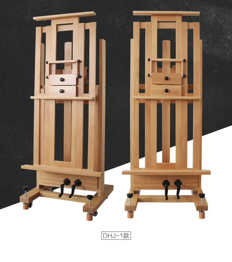 High-End Beech Wooden Solid Wood Double Rocker  Large Oil Painting Easel Floor Easel Tilted Forward and Backward