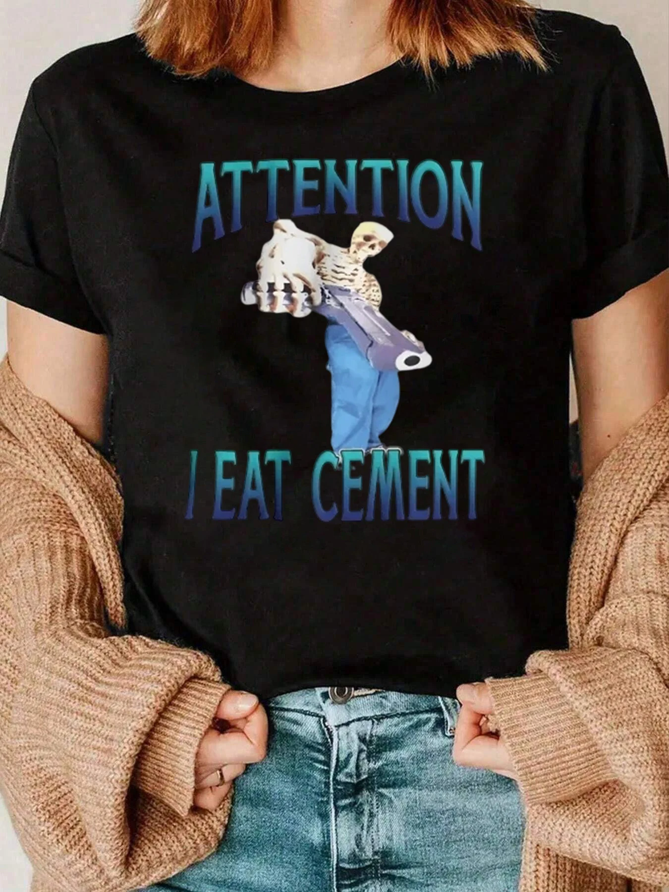 注意、私はセメントを食べる グラフィックプリントTシャツ レディースカジュアルウェア 220g