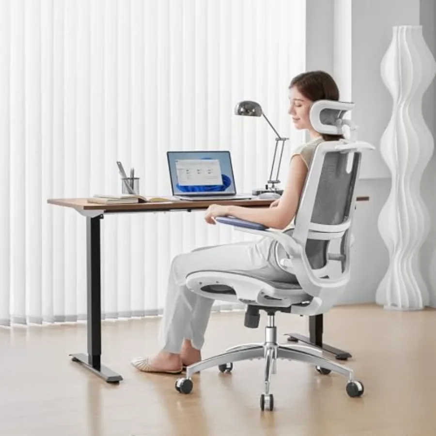 M59AS Ergonomic Office Chair for Home Office Use, Mesh and PU Leather Material, Black Color, Dual Backrest with Adaptive Lumbar