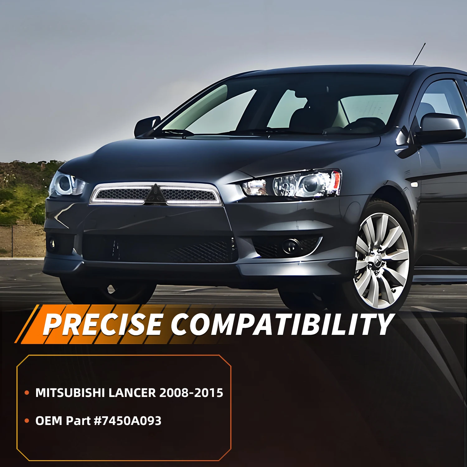 1 قطعة المصد الأمامي كروم شل الأسود إدراج شواء هود شبكة بدوره مصباح إشارة DRL ضوء ث/LED ل 2008-2015 ميتسوبيشي لانسر #2