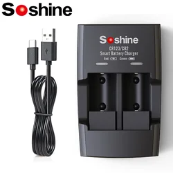 Soshine 3.2V Smart LiFePO4 CR2 Battery Charger 15266P 16340P 2 Slot Batteries Charger for RCR123 CR2 16340 17335 Batteries USB