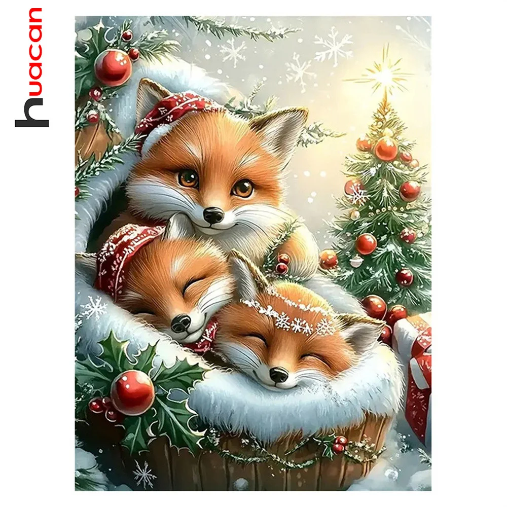Huacan Diamant-Gemälde, Tierfuchs, 5D-Diamant-Mosaik, Landschaft, Winter, handgefertigte Kunst, Heimdekoration, Weihnachtsgeschenk