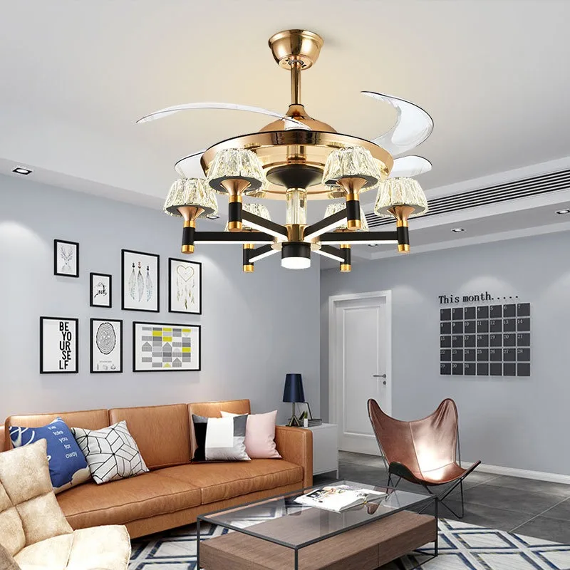 مصباح مروحة غير مرئي حديث مقاس 42 بوصة مصباح لغرفة المعيشة وغرفة النوم وغرفة الطعام مصباح مروحة منزلي فاخر متغير التردد 3 ألوان #5