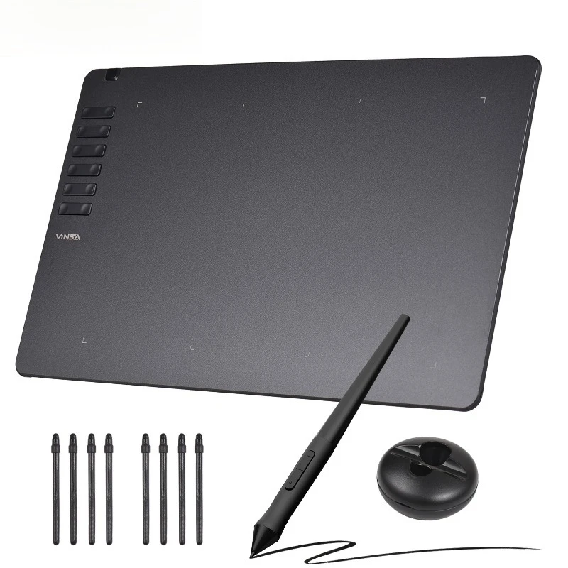 vinsa-t1161-グラフィックタブレット。超薄型で、バッテリー不要のスタイラスペン、8種類のペン先、8192段階の筆圧感知機能を搭載。スケッチやアート制作に最適。