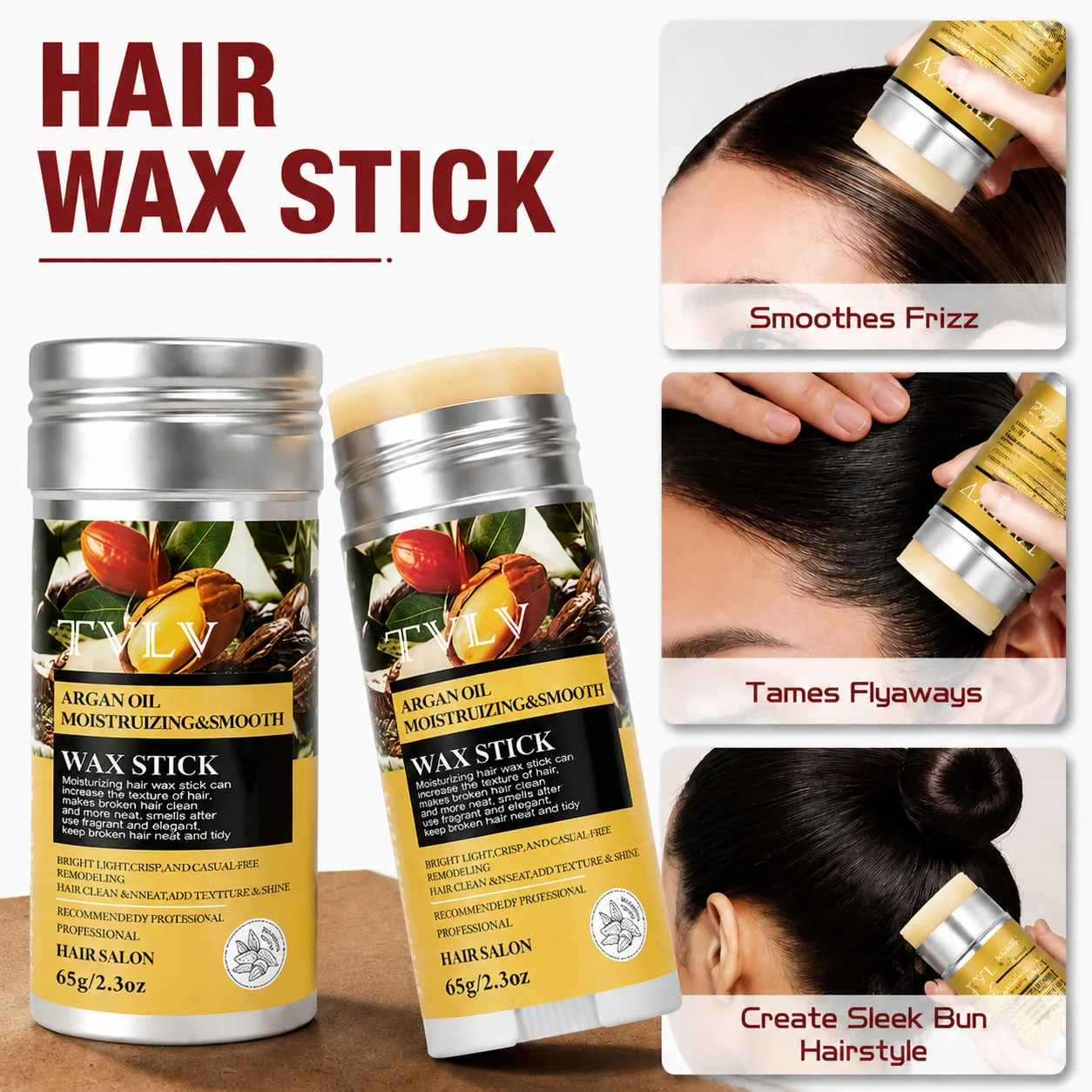 TVLV Argan Oil Hair Wax Stick For Flyaways Anti-Frizz Hair Finishing Stick Smooth Broken Hair Styling Wax Professional Salon Hai