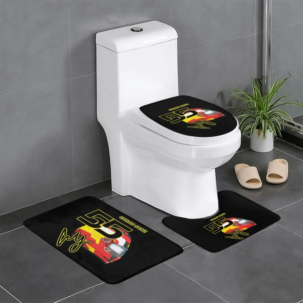 Carlos Sainz Jr F1 Signature Graphic - Dark 3 Pcs Bath Mat Bathroom Set Toilet Lid Cover Home Decor Non-Slip Carpet Floor Rug