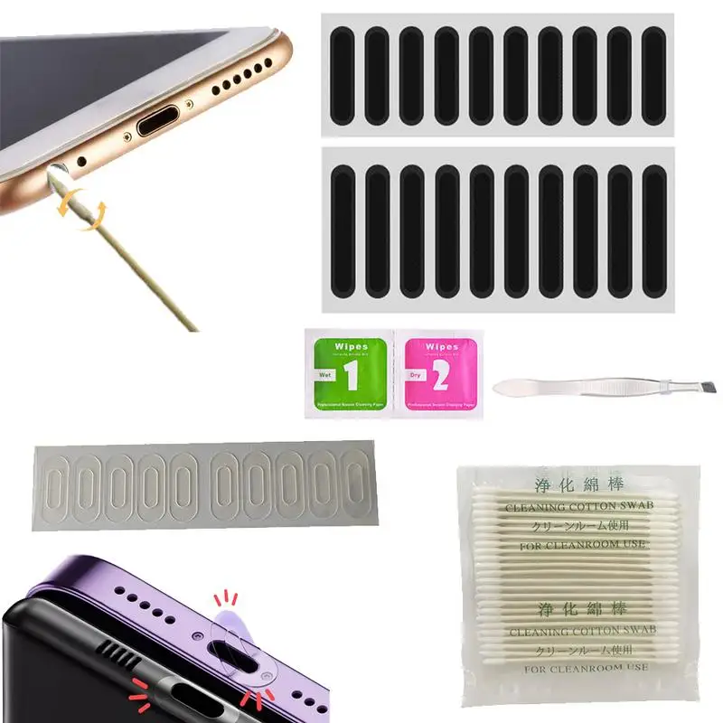 Universal Mobile Phone Speaker Dust Plug, Anti Dust Mesh Sticker for iPhone Samsung Mi Charge Port Protector Cleaning Brush Set