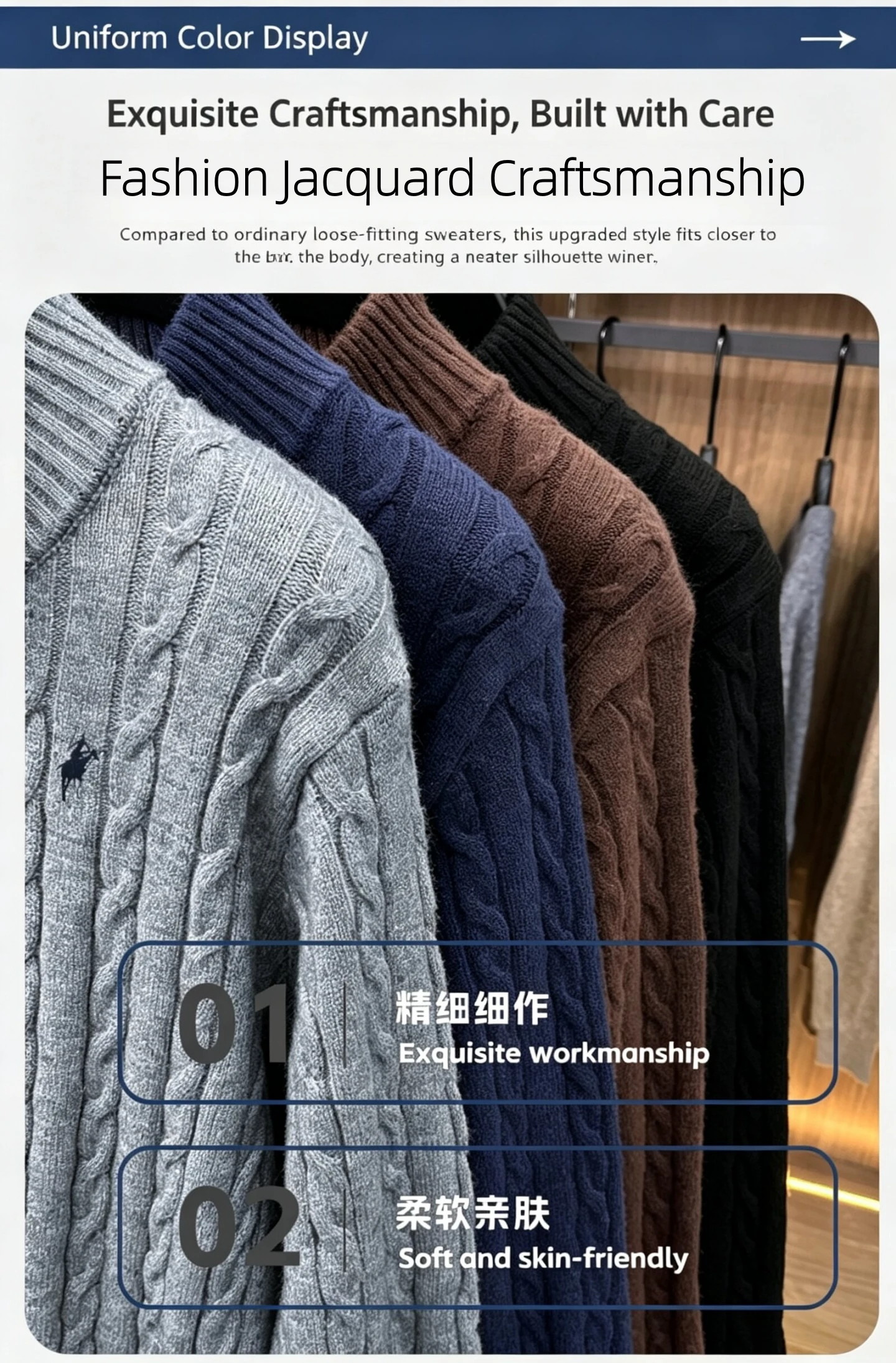 High-End Mode Reißverschluss Kragen Pullover Männer Winter verdickt warme neue Jacke Luxusmarke schöne Pony Stickerei Casual Komfort Stricken Sweater – Detail 3