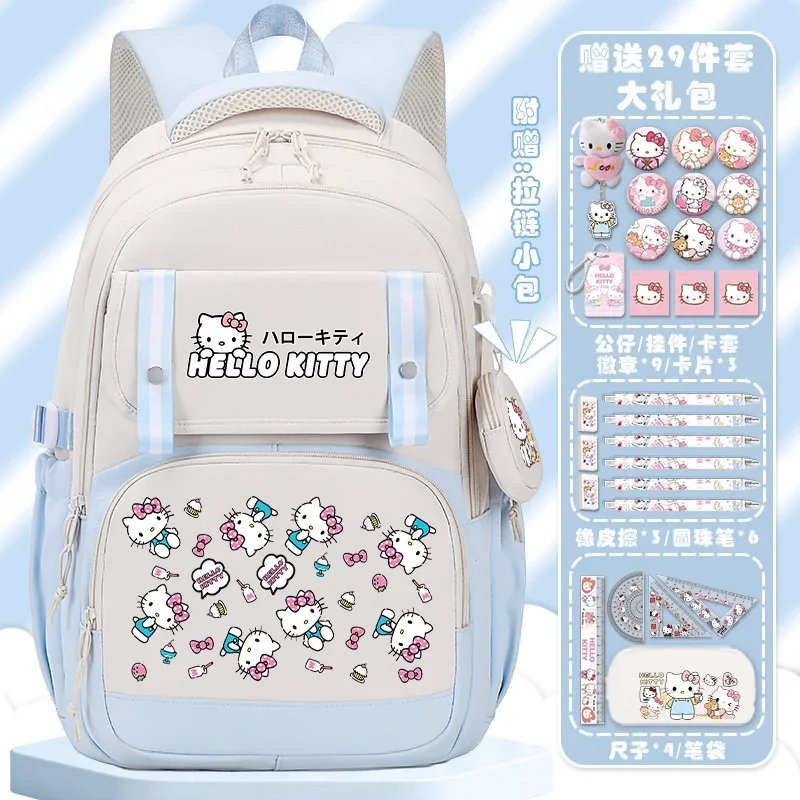 Sanurgente-Cartable étudiant Hello Kitty, grande capacité, dessin animé pour enfants, sac à dos léger avec protection de la colonne vertébrale, nouveau