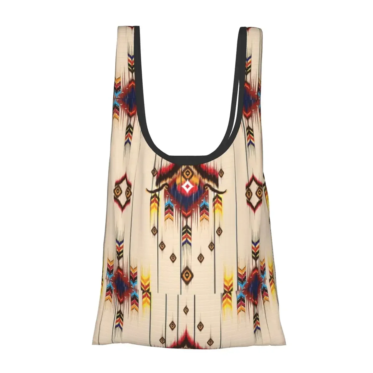 Ikat Pattern Embroidery Abstract For Design Portable Tote Shopping Bags Large Capacity Shopper Bag Grocery Handbag Shoulder Bag
