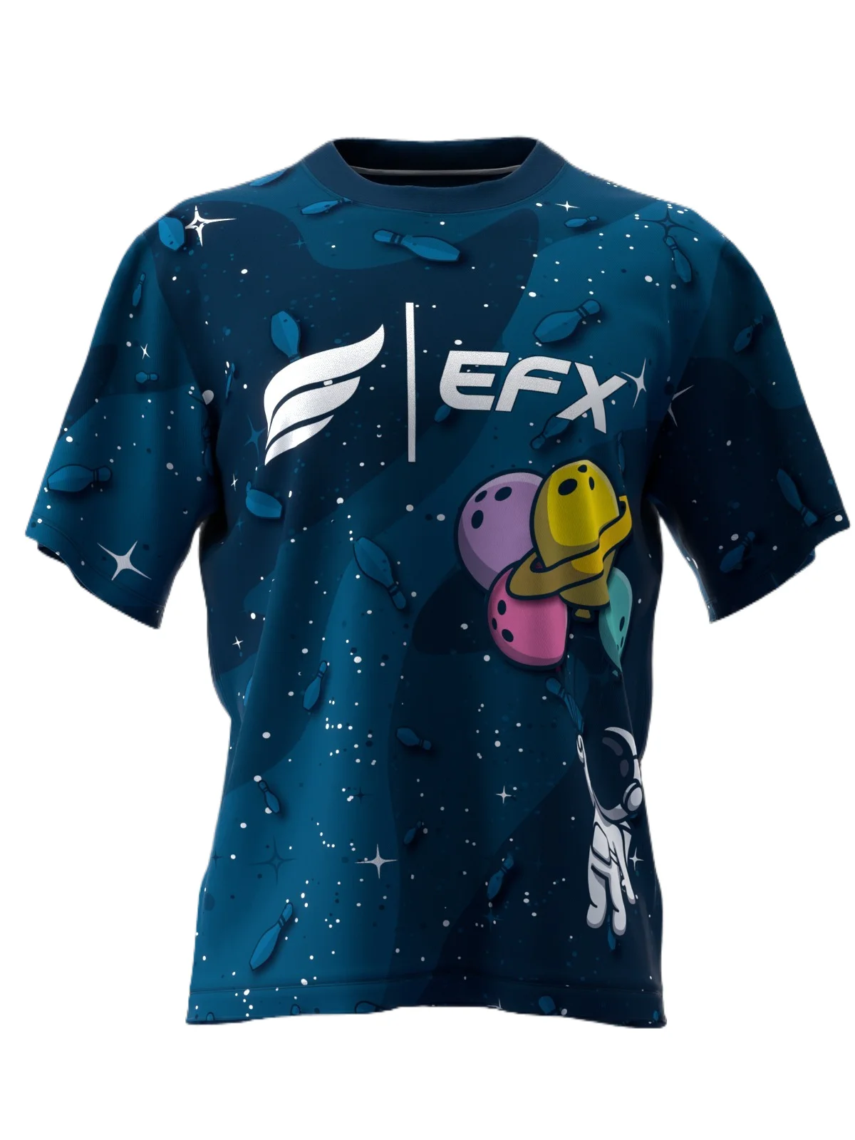 Bowling Jersey, Quick Dry Breathable, Astronaut Bowling Starry Graphic, Fun Sci-fi Vibe for Bowling Games with Close Friends