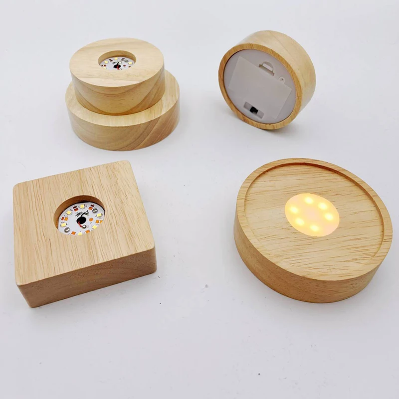 AAA Battery Operated Lamp Base Led 3D Crystal Resin Balls Wooden Display Stand