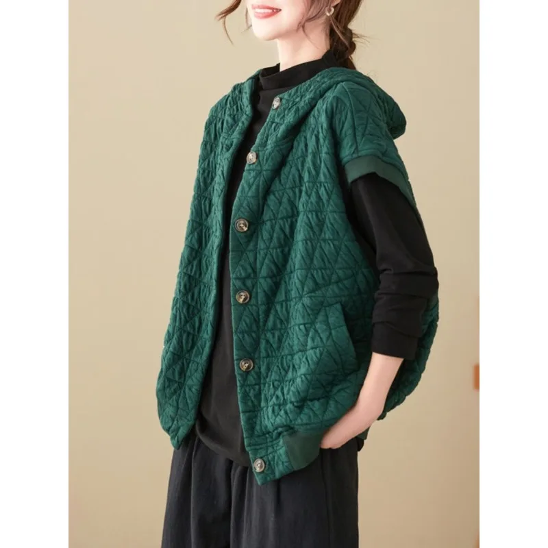 Women's Clothing Autumn Winter Cotton Vest Quilted Sweatshirt Sleeveless New Loose Vest Hooded Hoodie Waistcoat Female Coat Tops
