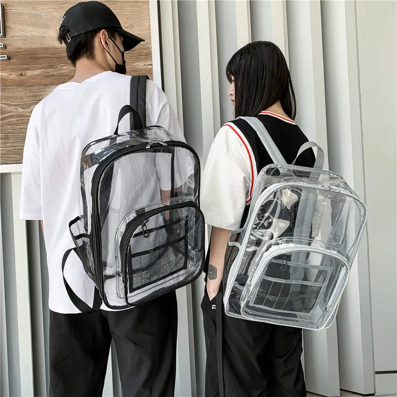 

2023 Transparent PVC Large Capacity Backpacks for Women Men Fashion Knapsack Students School Bags Solid Casual Clear Backpacks