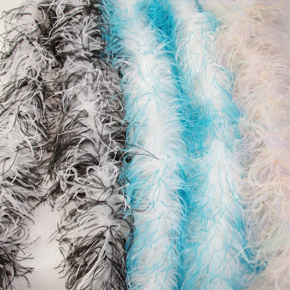 2M Mix Color Ostrich Feather Boas 6PLY Customized Real Ostrich Plumes for Wedding Party Feathers Shawl Dress Sweing Decoration