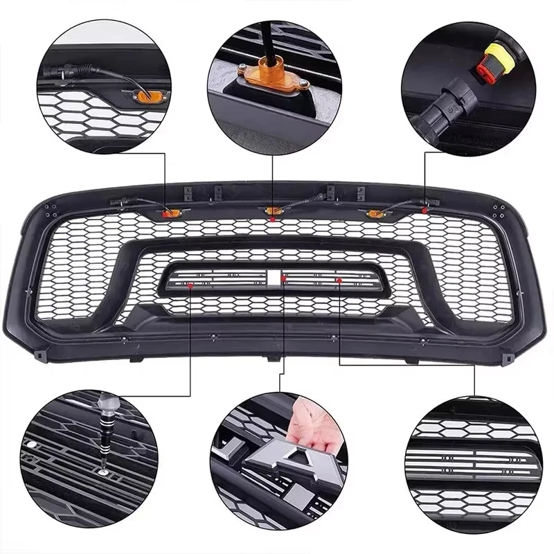 1pc Front Grill Rebel Style Hood LED Light Upper Honeycomb Billet Faceflit For Dodge Ram 1500 2013 2014 2015 2016 2017 2018