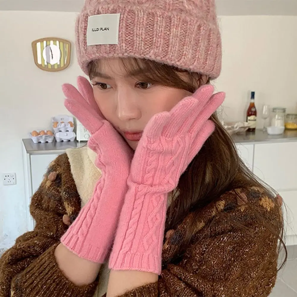 Korean Version Arctic Velvet Braid Gloves Solid Color Cold-proof Riding Gloves Points Warm Thick Electric Vehicle Gloves Couple