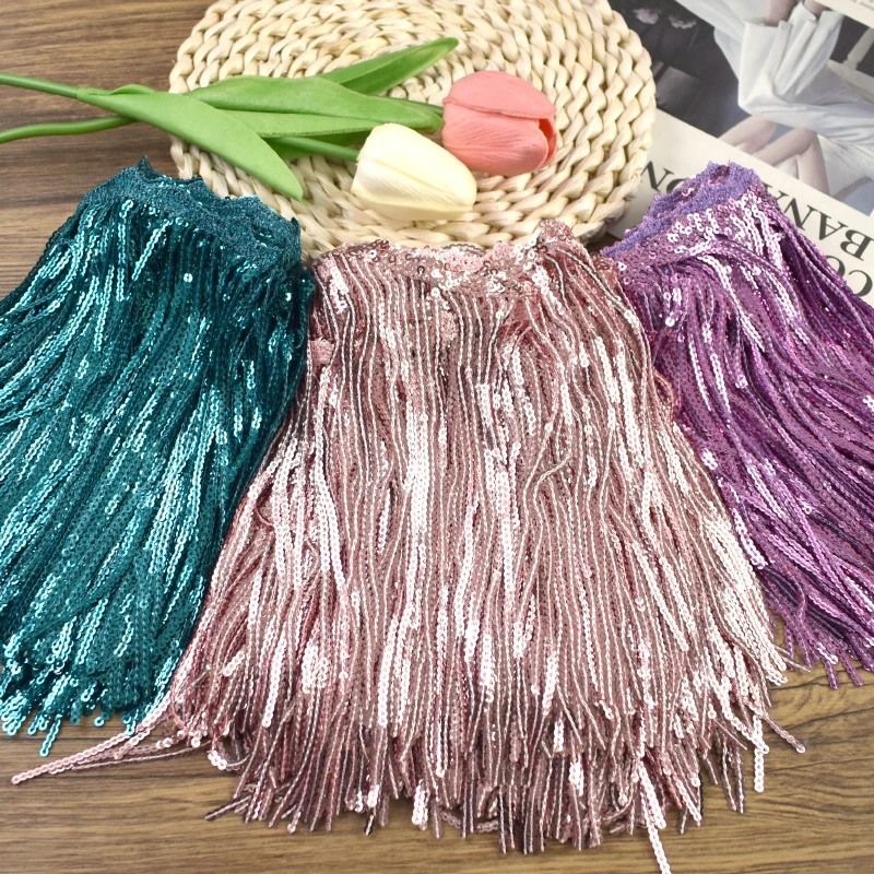 

10Yards 17mm Sequin Tassel Latin Dance Skirt Trimming Tassels Party Decoration Lace Dress Sewing Fabric DIY Handmade Accessories