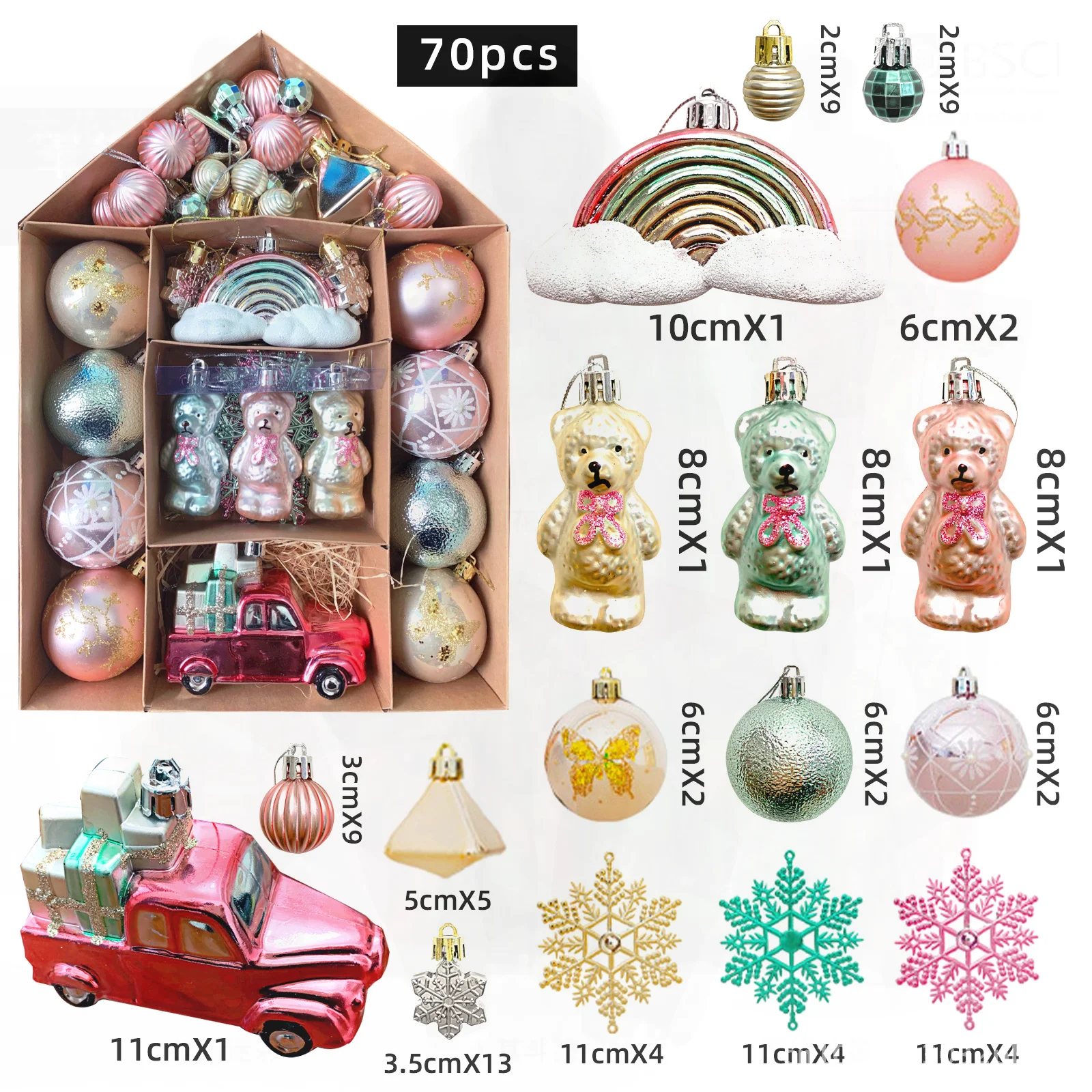 Decoración de árbol de Navidad de Amazon, bola de plástico, copo de nieve, colgante de muleta de caramelo, regalo en caja para casa, dibujos animados de estilo coreano